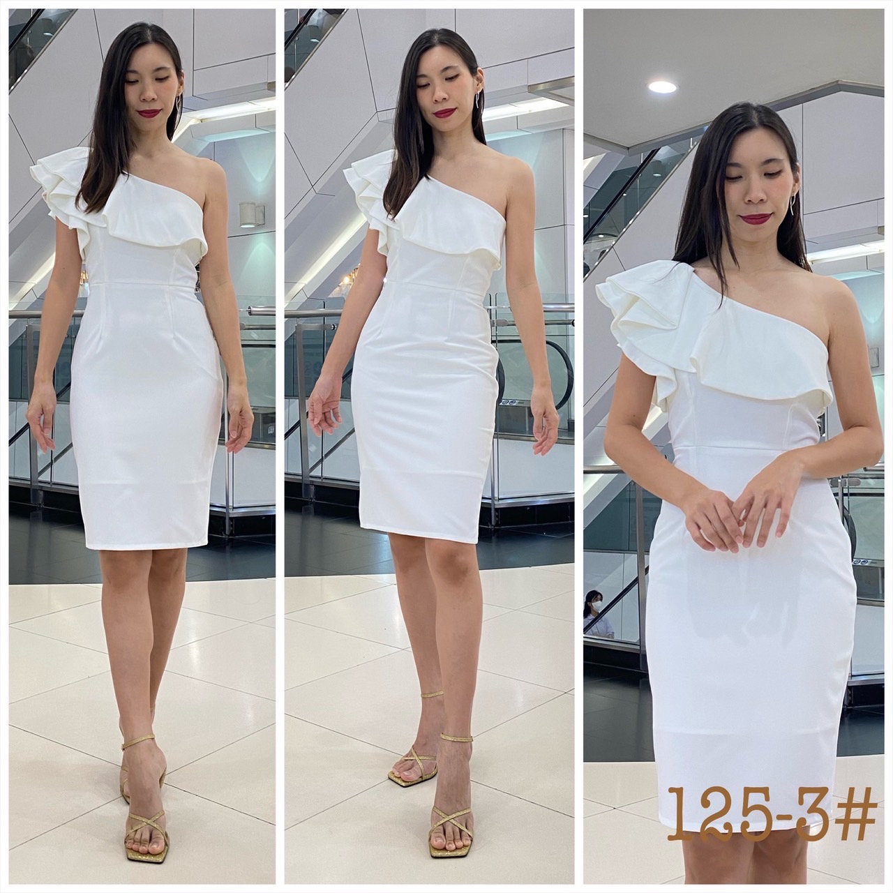 kudapy เดรสสั้นสีชมพูตุ่น ส้มอิฐ ครีมเบจ กรม ขาว น้ำตาล ชมพูอ่อน ผ้าเครปหนา ทรงสอบ บ่าเฉียง ระบายบ่า สองชั้น ซิปข้าง ผ่าหลัง