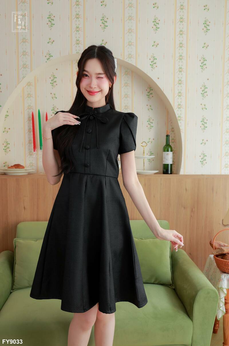 kudapy เดรสสั้นสีม่วง/สีเทา/สีเหลือง เดรสไทยทรงบานแขนกลีบบัว