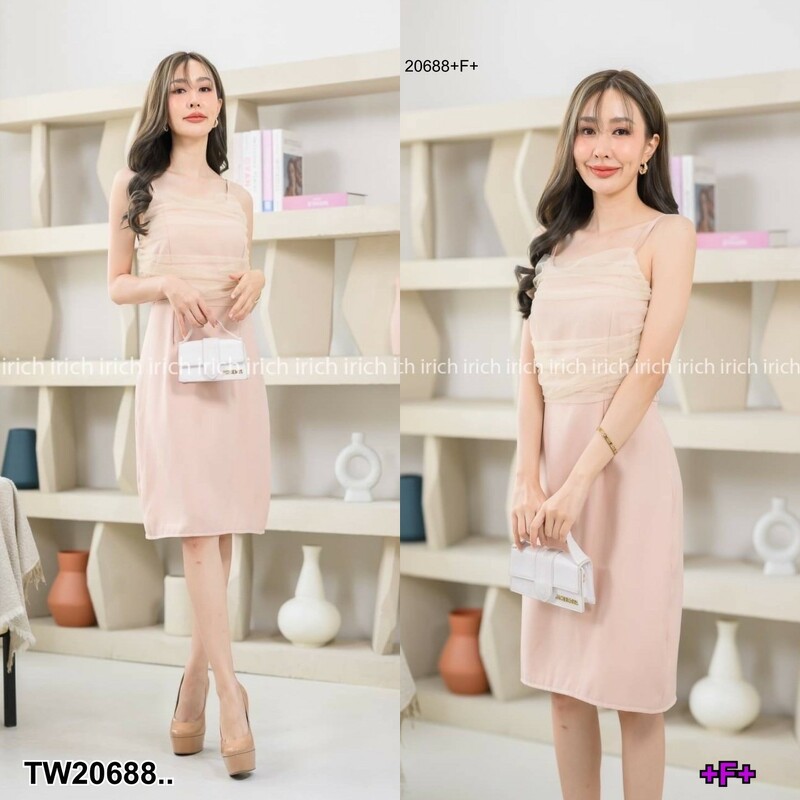 kudapy เดรสสั้น สายเดี่ยว อกแต่งผ้าตาข่าย สม็อกอกหลัง ผ้าซาร่า งานเเพทเทิรน์สวย ใส่ออกมาสวย ใส่เที่ยว ใส่ออกงานได้