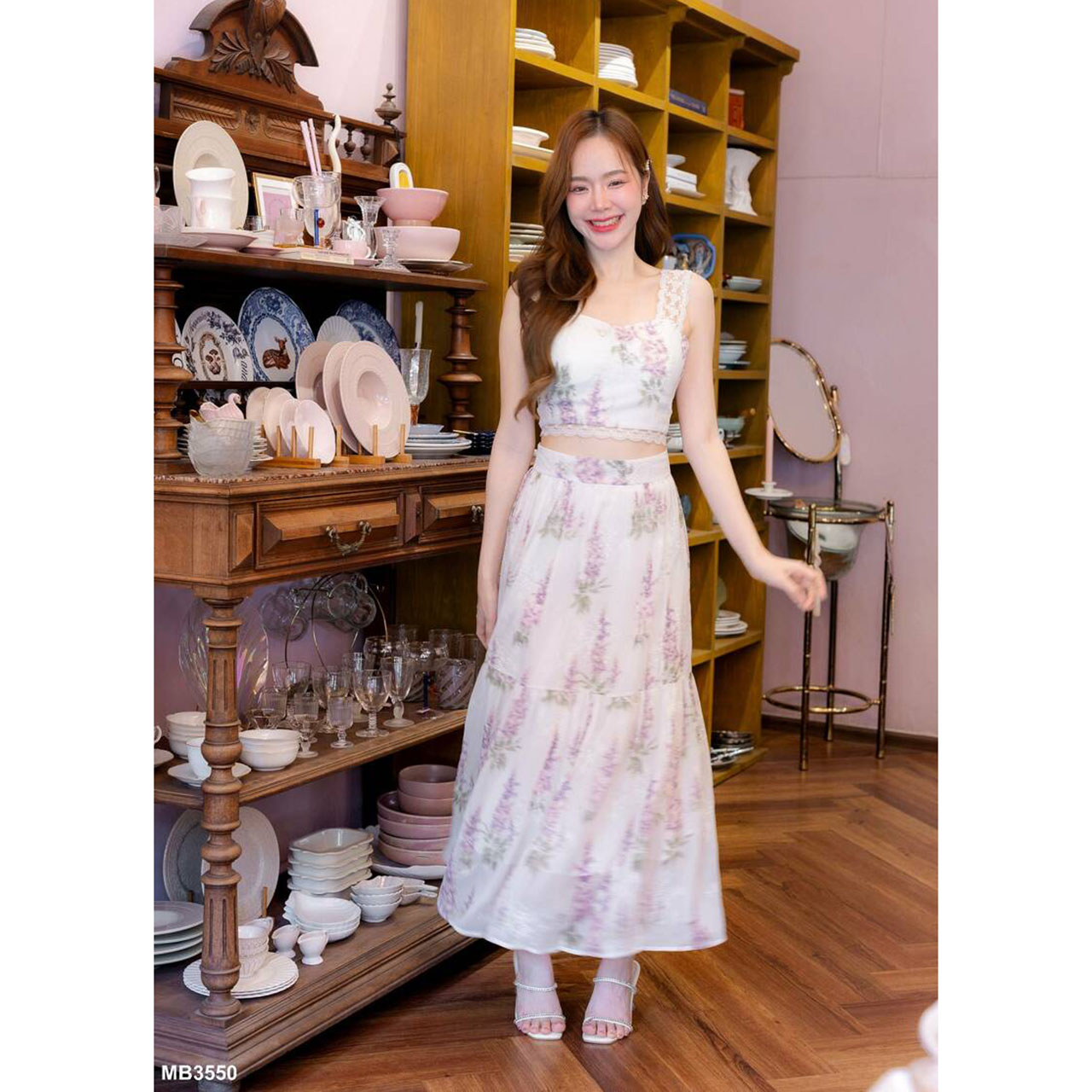 kudapy เดรสเสื้อ+กระโปรงผ้าฉลุใส่สบาย ผ้านุ่มมาก