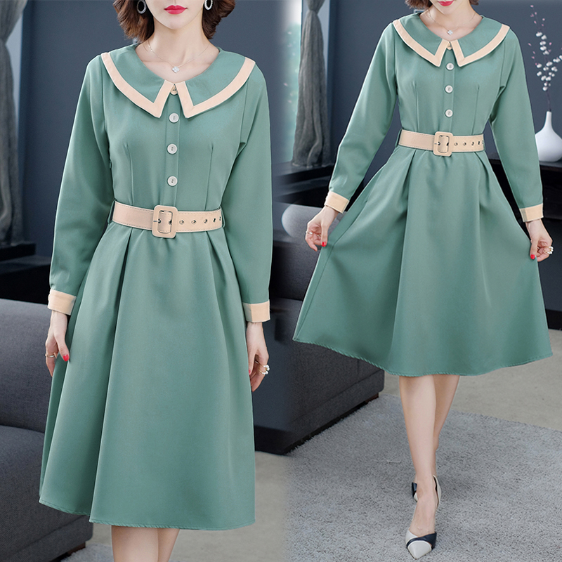 kudapyเดรสสั้นสีโอรส/สีเขียว ผ้าคอตตอนทอ คอบัว แต่งคอเสื้อและปลายแขนเสื้อด้วยผ้าสีแดงตัดกับตัวชุด