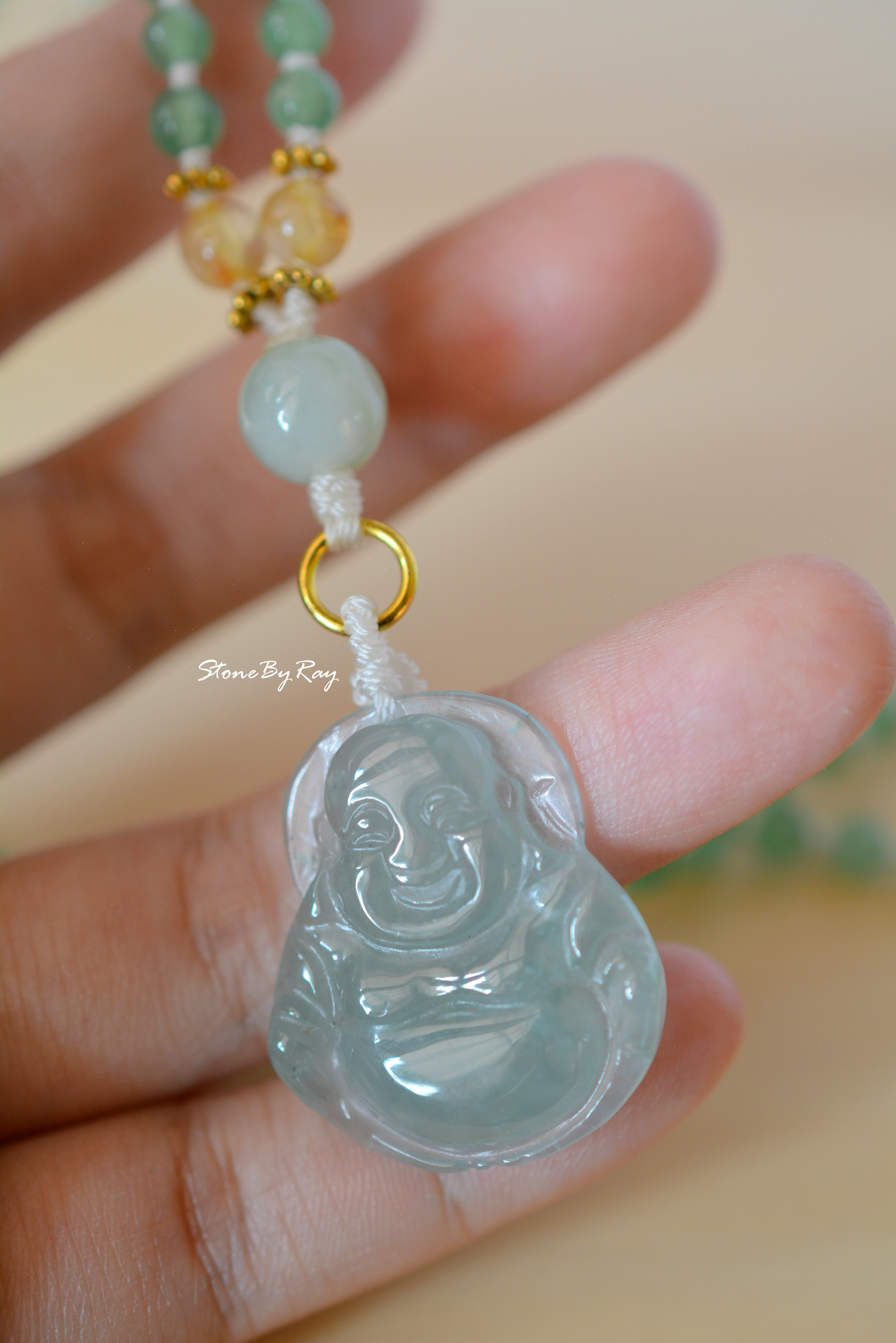 สร้อยคอมงคล108จี้พระสังกัจจายหยก(Happy Buddha)