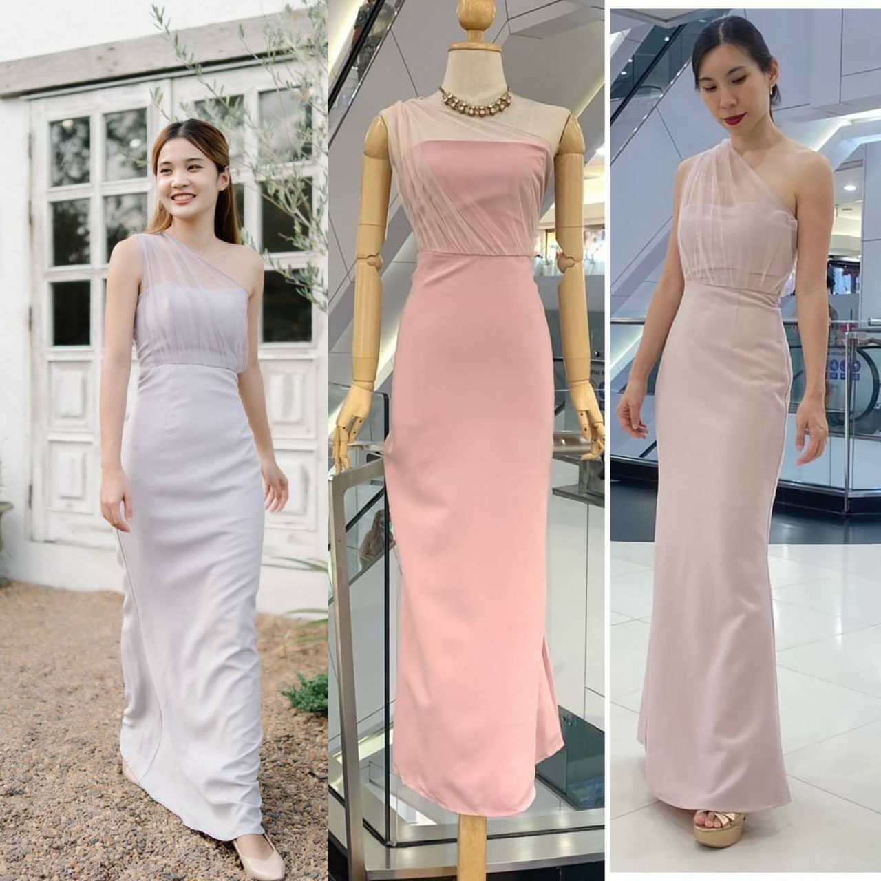 kudapy ุดออกงาน เดรสยาว บ่าเดี่ยวเกาะอก แต่งผ้าsoft net สวยหวานมินิมอล