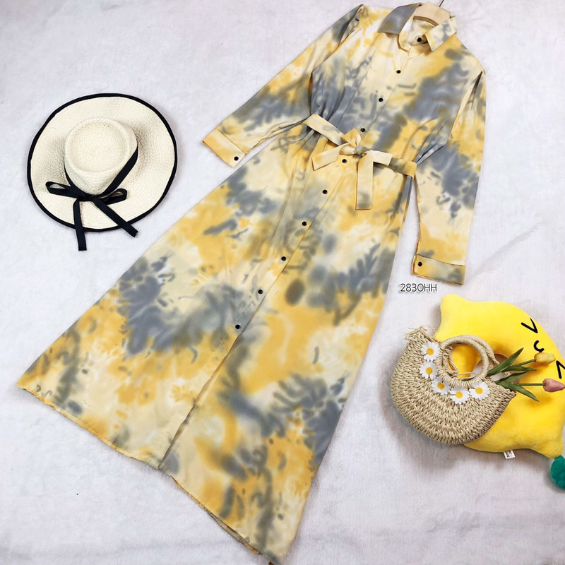 kudapy เดรสยาวสีม่วง/สีเหลือง/สีฟ้า/สีชมพู ผ้า 100D ลายมัดย้อมสีพาสเทล ผ้านิ่มทิ้งตัวใส่สบายสวยมาก