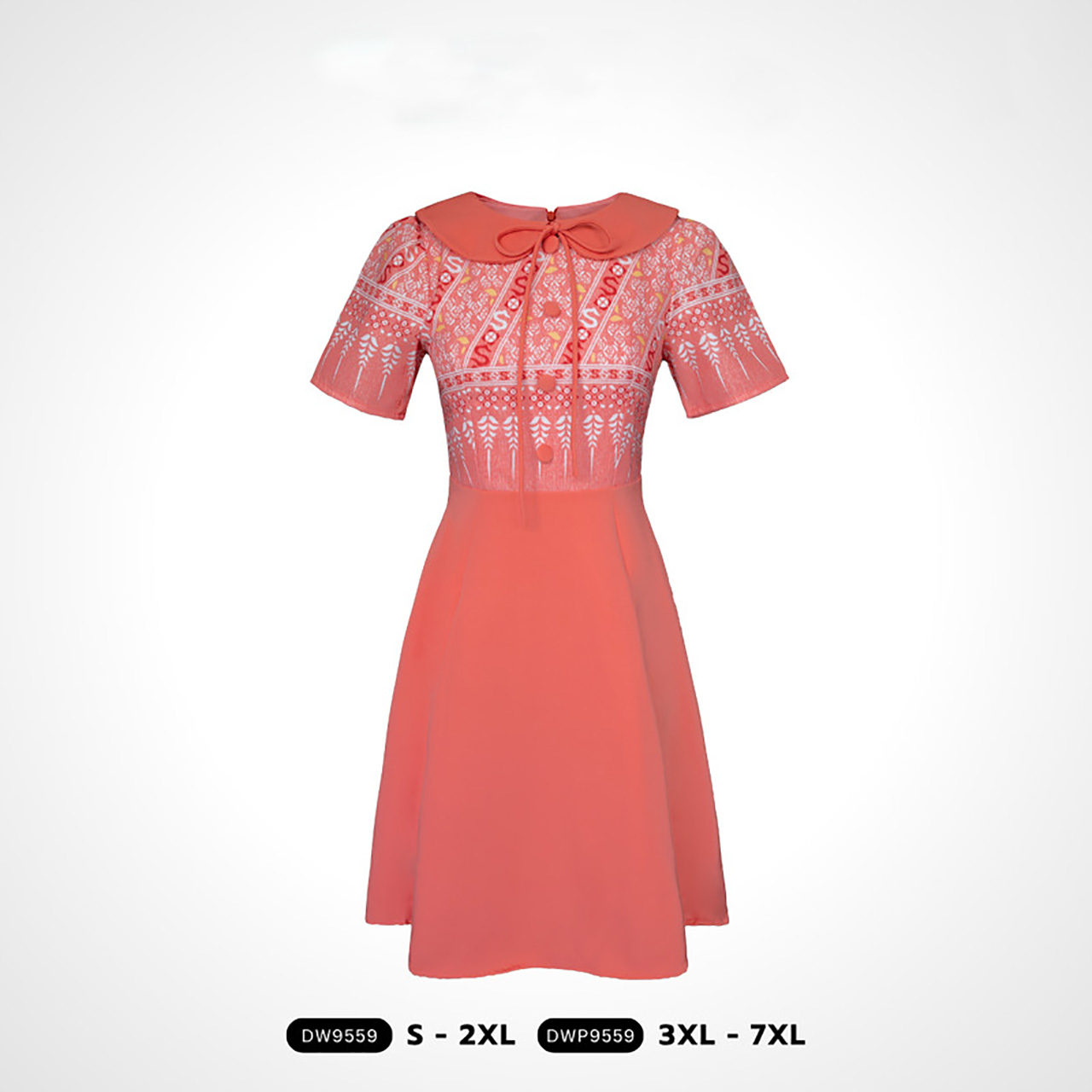 kudapy เดรสสั้นสีกรม/สีม่วง/สีส้ม เสื้อพิมพ์ลายแต่งกระดุม ผ้าลายไทย