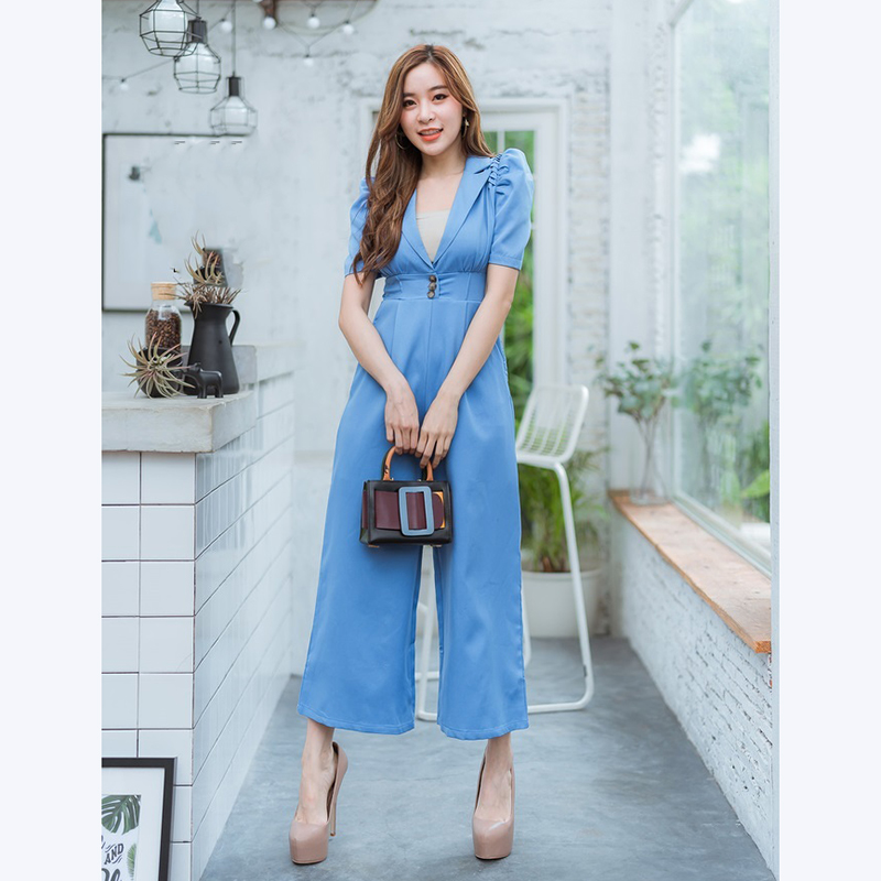 kudapy จั๊มสูทขายาวสีฟ้า,ชมพู,เขียว คอปกใส่แล้วสวยดูดีน่ารักมากๆ