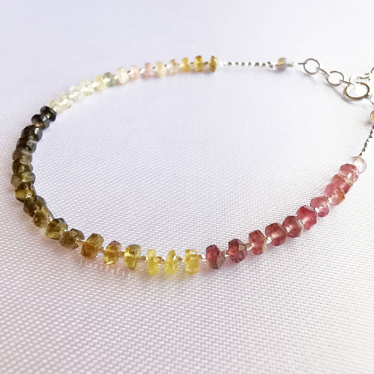 สร้อยข้อมือเงินหินทัวมาลีนเจียรเหลี่ยม(Tourmaline)