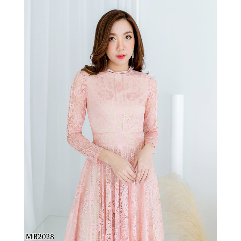 kudapy เดรสยาวสีชมพู/สีขาว/สีกรม/สีแดง แขนยาวผ้าลูกไม้สวยดูดีใส่สบายน่ารักมากๆ