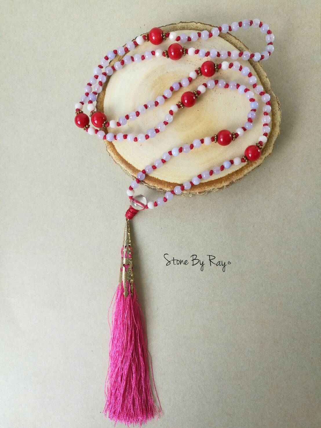 สร้อยคอปะการังแดง&หินอาเกตม่วง (Red coral&Lavender agate)