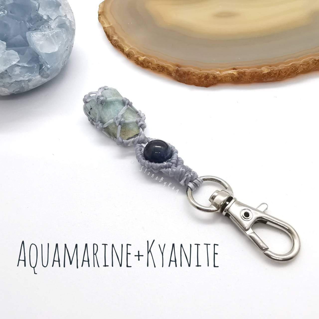 พวงกุญแจหินอความารีน+ไคยาไนท์ Aquamarine+Kyanite