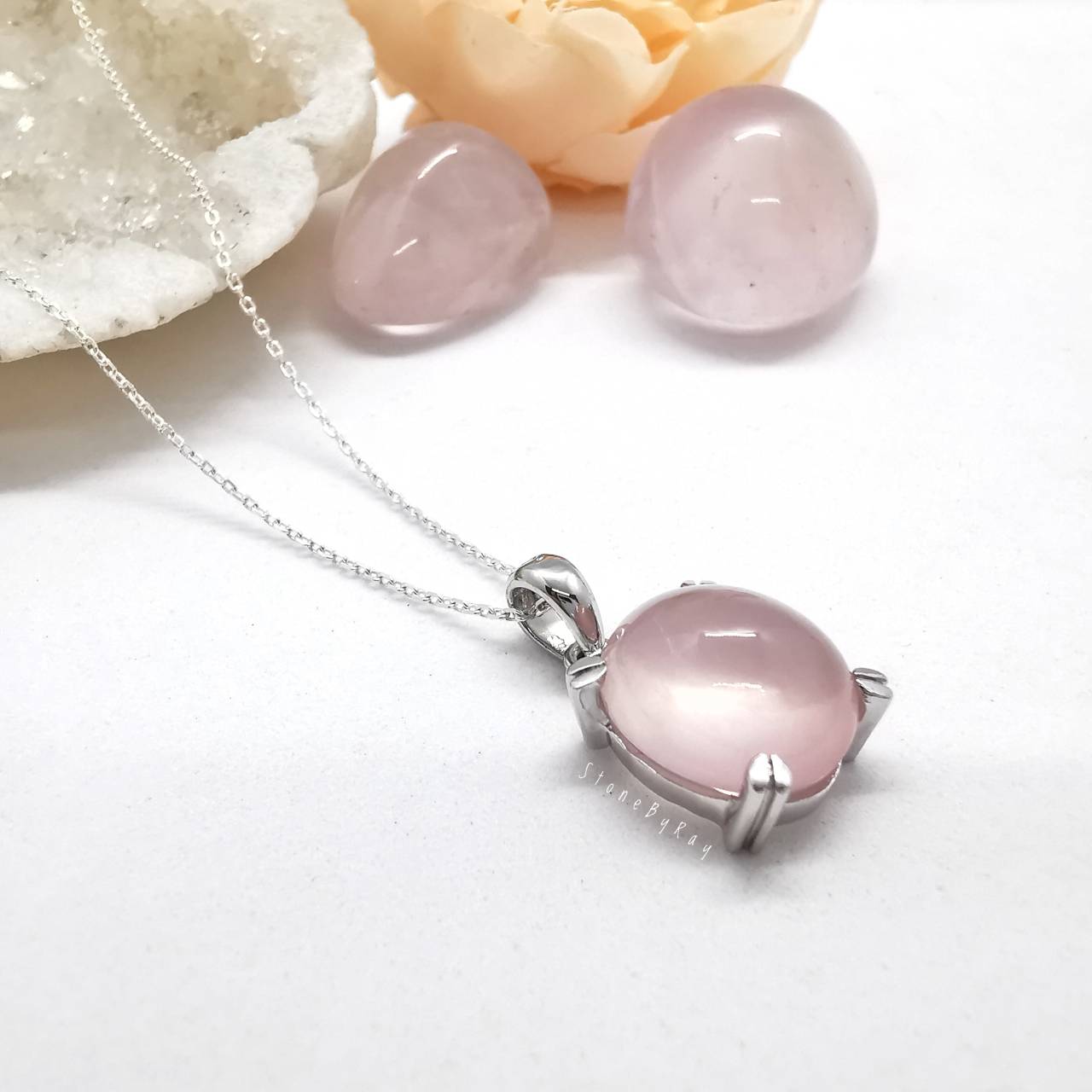 สร้อยคอเงินจี้หินโรสควอตซ์ Rose Quartz