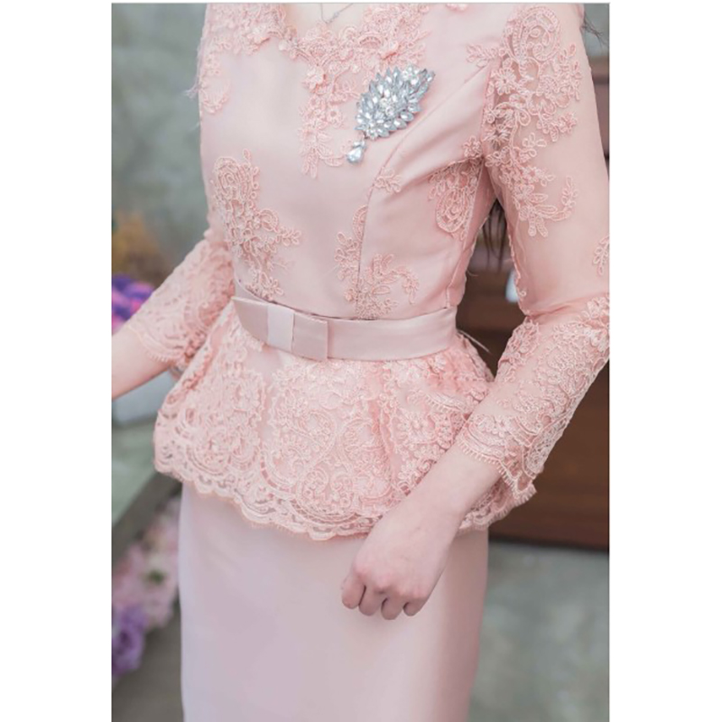 kudapy เซทแยกชิ้น เสื้อลูกไม้+กระโปรงยาว สีเทา เสื้อลูกไม้แขนสี่ส่วน มีซับในในตัว ซิบซ่อนด้านหลัง