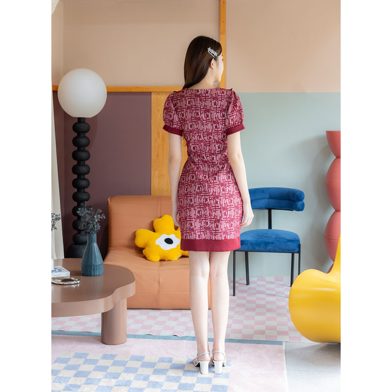 kudapy เดรสสั้นสีครีม/สีฟ้า/สีแดง ลูกไม้กะลาสีผูกโบว์