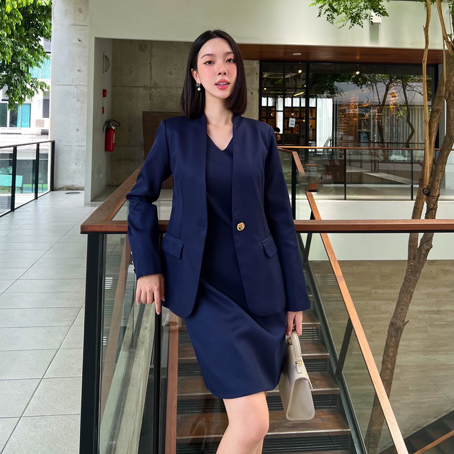 kudapy Set blazer +dress เซ็ตเข้าชุดสีกรมท่าเรียบหรู ใส่สบาย สไตล์ working woman