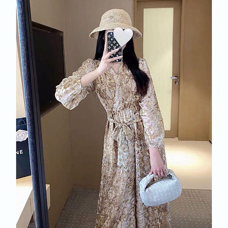 kudapy จั้มสูทขายาวสีทอง ลายงูแซ่บๆจ้า เอวยางยืดใส่ง่ายๆ งานดีซิบหลัง