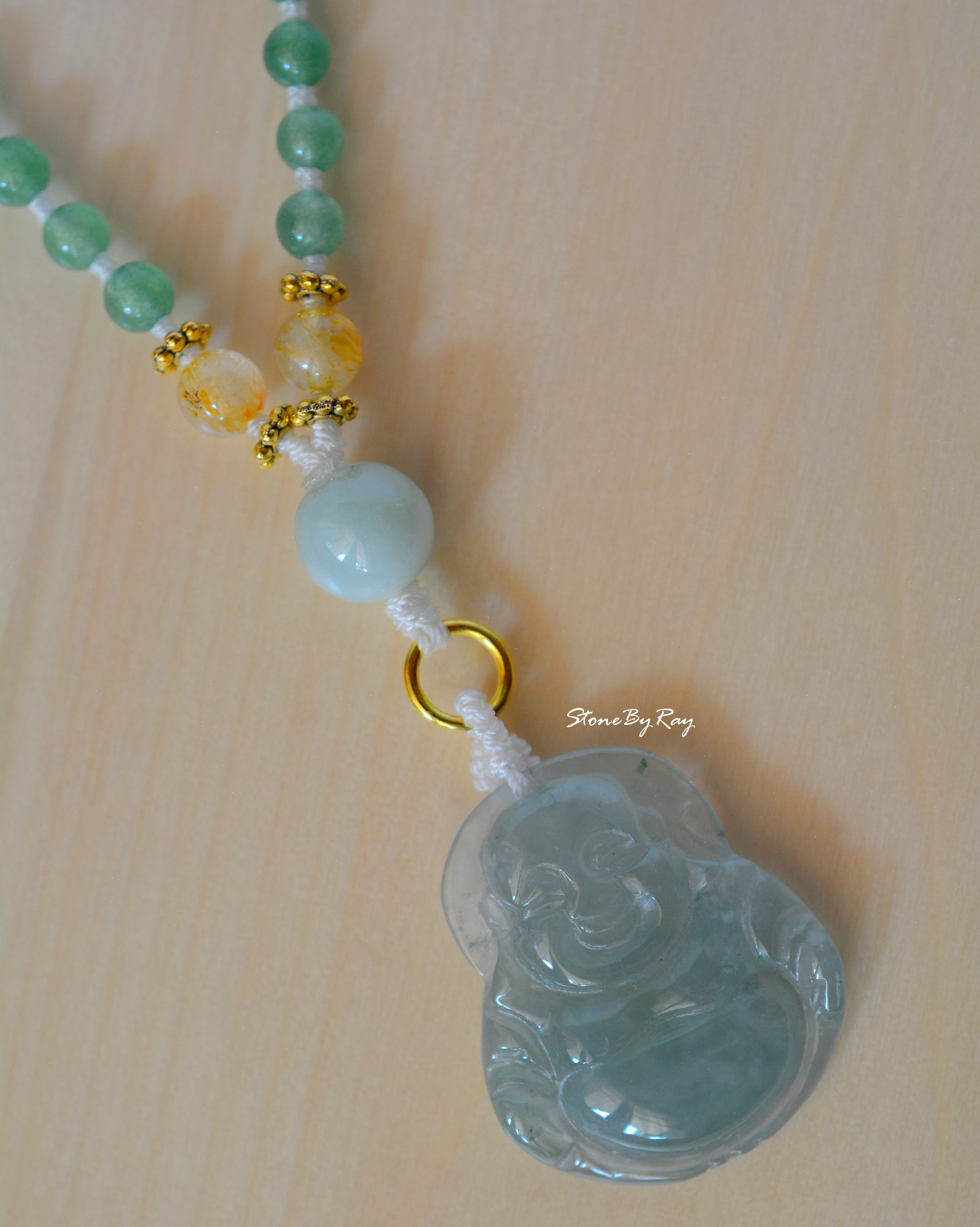 สร้อยคอมงคล108จี้พระสังกัจจายหยก(Happy Buddha)
