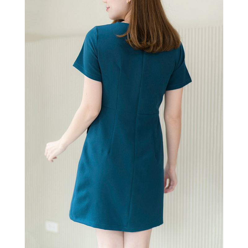 kudapy เดรสสั้นสีเขียวน้ำทะเล/สีน้ำตาล/สีเทาเข้ม มีซับในทั้งตัว ใส่สบายสวยดูดี