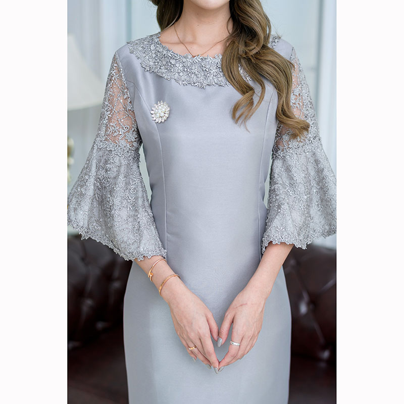 kudapy เดรสสั้นสีโอรส/สีเทา ดีไซด์แขนระบายปิดศอก แขนบานทำให้ดูสวยแพงได้ลุคไฮมาก