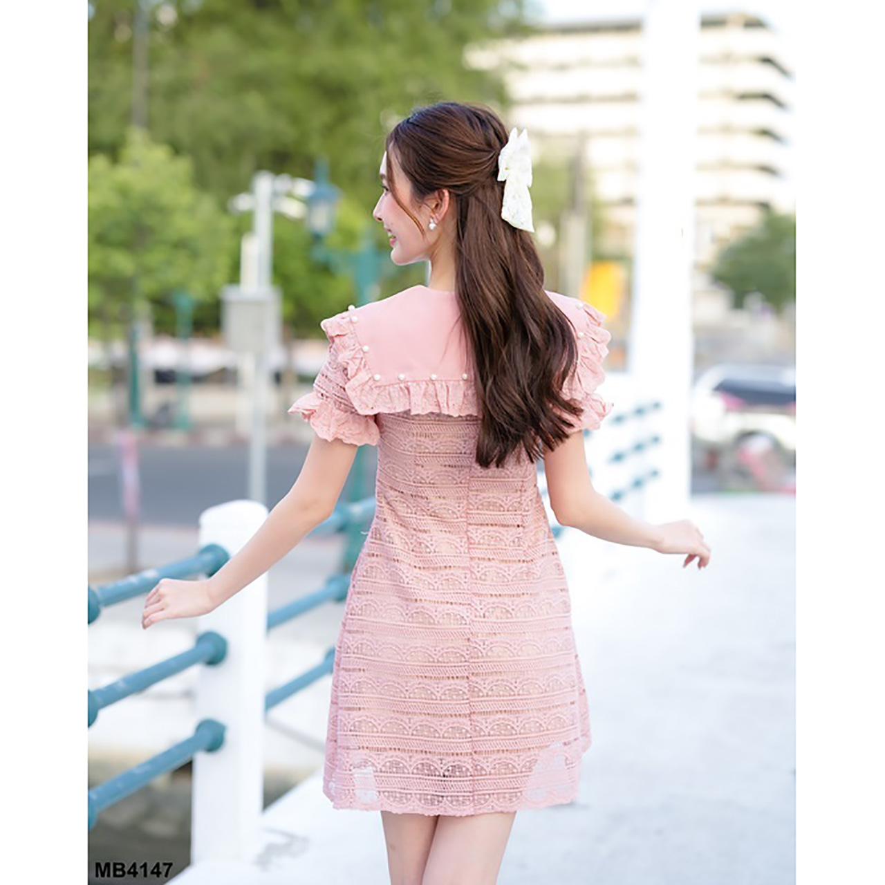 kudapy เดรสสั้นลูกไม้คอปกกะลาสี