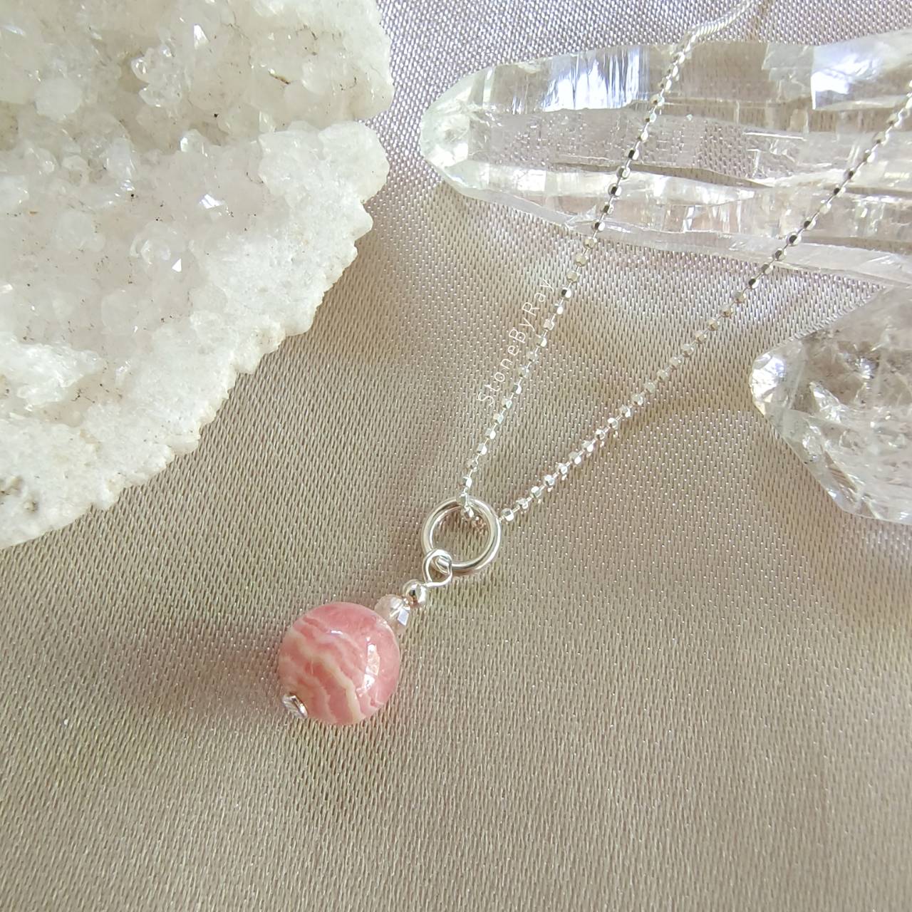สร้อยคอเงินจี้หินโรโดโครไซต์ Rhodochrosite