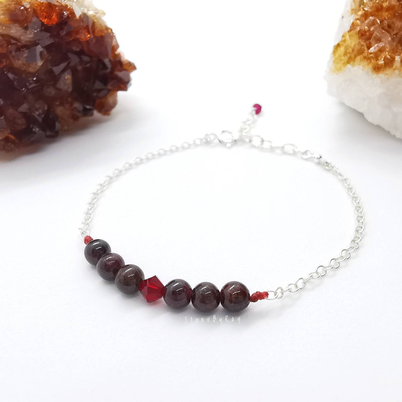 สร้อยข้อมือเงินหินโกเมน Garnet