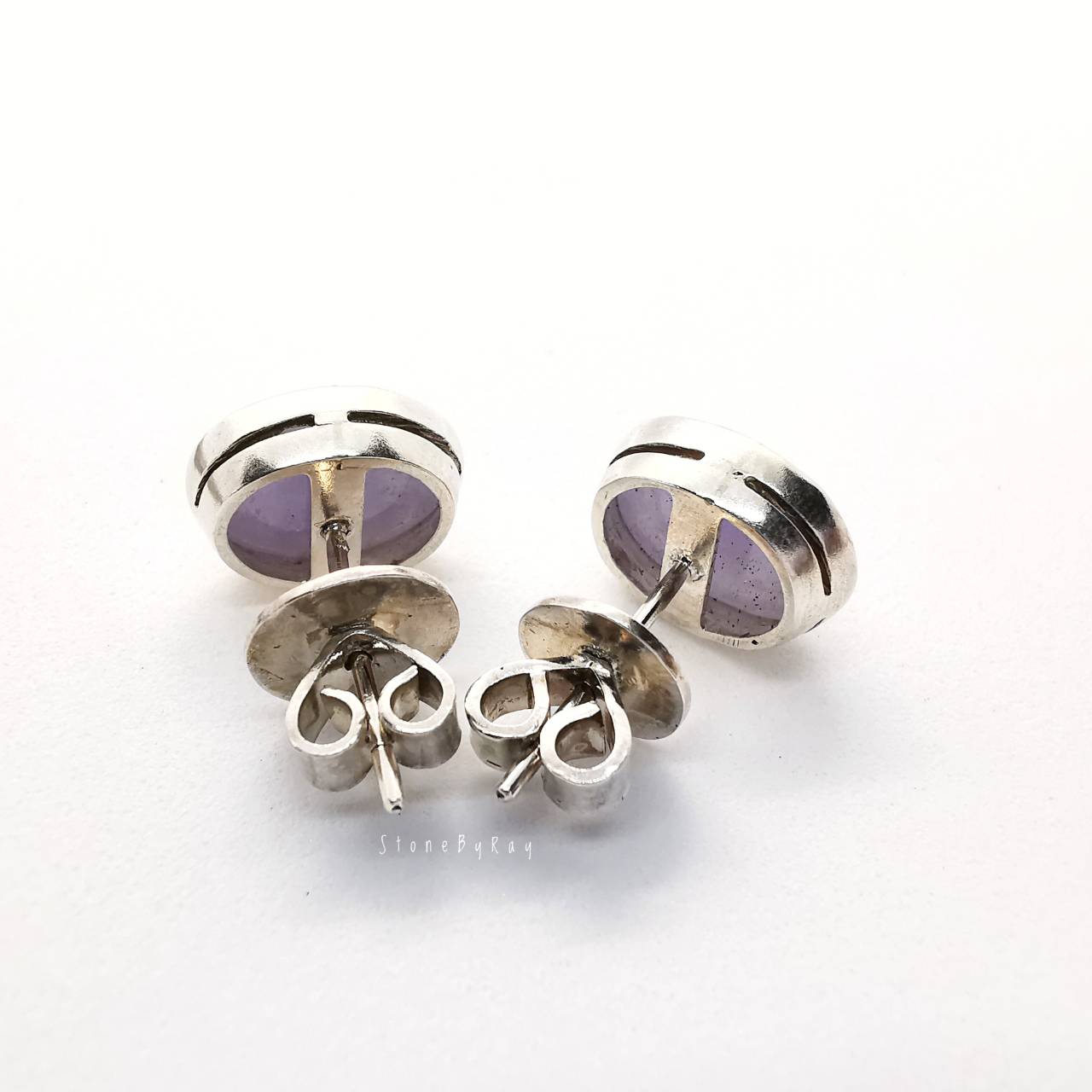 ต่างหูเงินหินหยกม่วง Lavender Jade