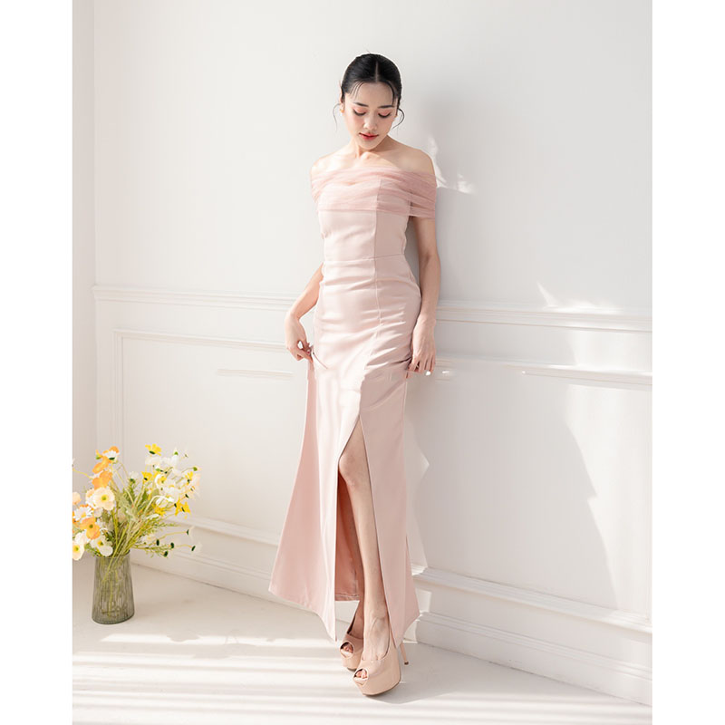 kudapy เดรสยาวสีแดง/สีโอวัลติน แขนกุด จะใส่เปิดไหล่ก็สวย ใส่เป็นแก๊งเพื่อนเจ้าสาว หรือใส่ออกงานก็เริ่ดหมด