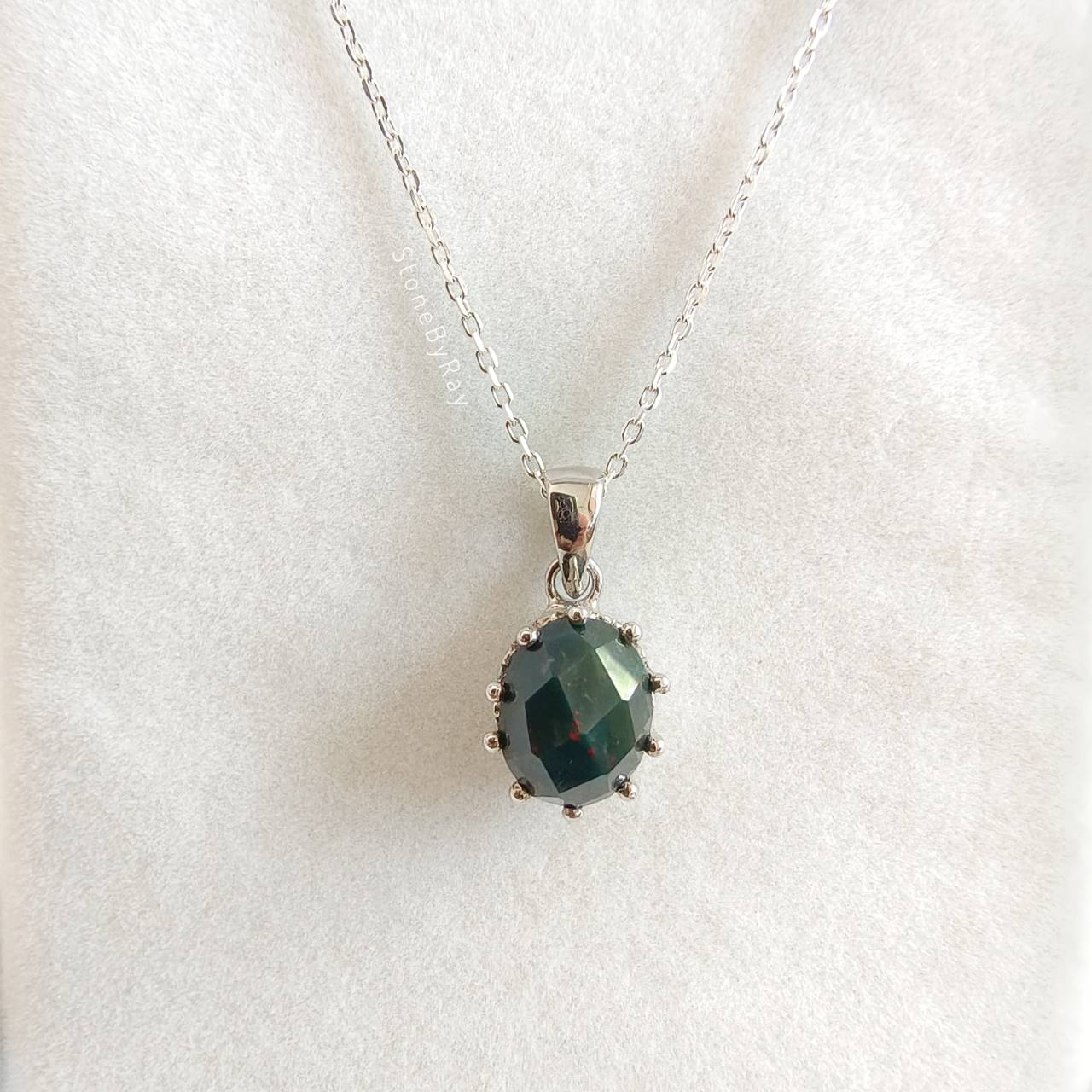 สร้อยคอเงินหินบลัดสโตน(หินเลือด) Bloodstone