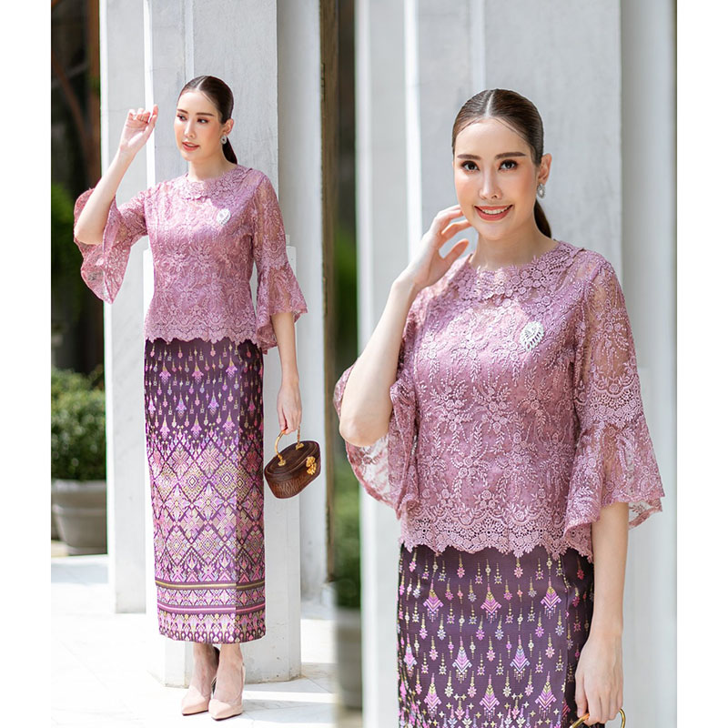 kudapy เสื้อผ้าลูกไม้สีเขียว/สีชมพูเข้ม/สีม่วง เนื้อดีทอลายแน่นทั้งตัว มาพร้อมซับในเนื้อดีในตัว มีซิปหลังสวมใส่ง่าย (เฉพาะเสื้อ)