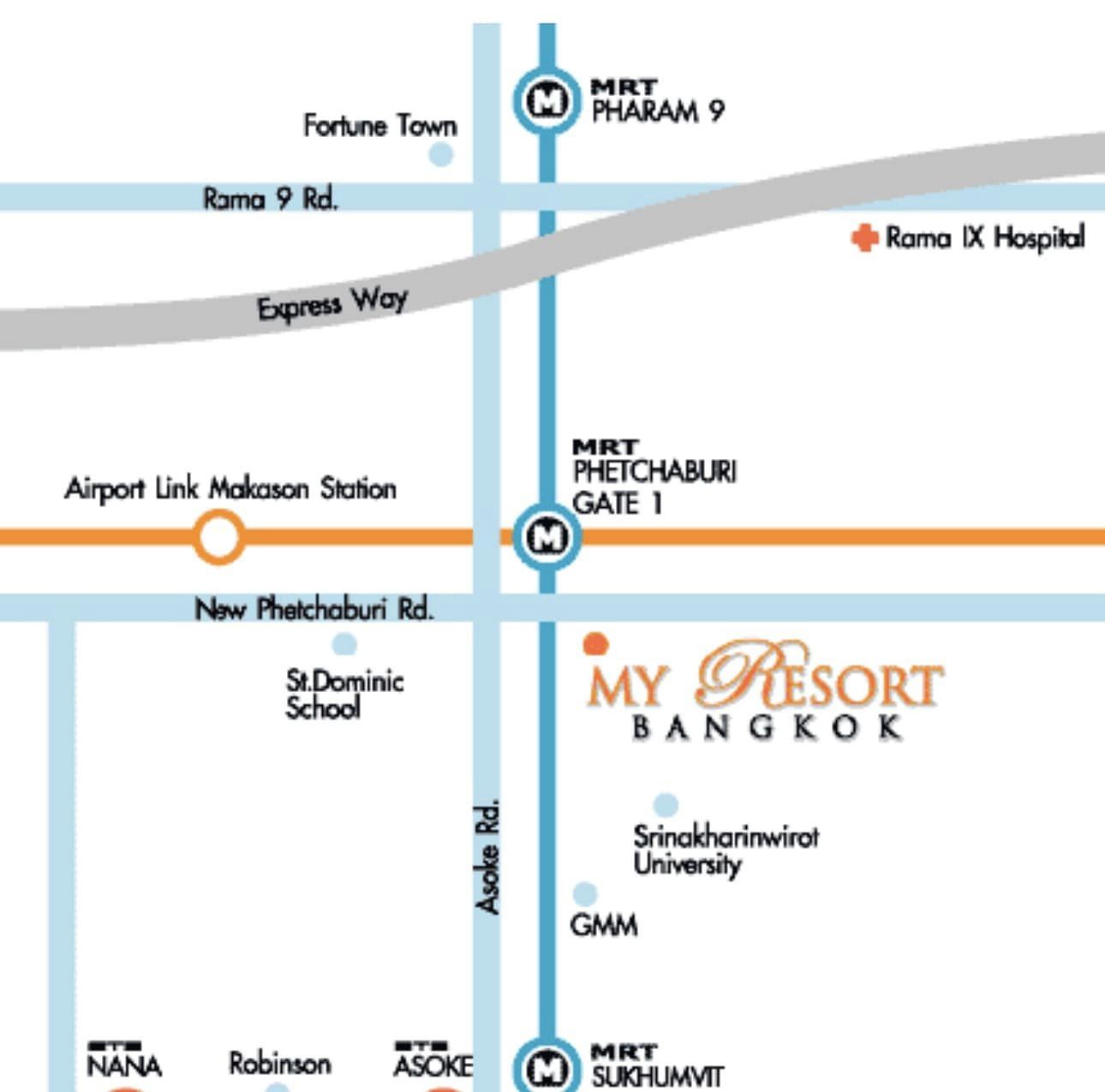 ให้เช่าคอนโด My Resort Bangkok (มาย รีสอร์ต แบงค์คอก) - ตกแต่งเฟอร์ครบห้องใหญ่ใกล้ มหาวิทยาลัยศรีนครินทรวิโรฒ - การเดินทาง: รถไฟฟ้าใต้ดิน MRT สถานีเพชรบุรี