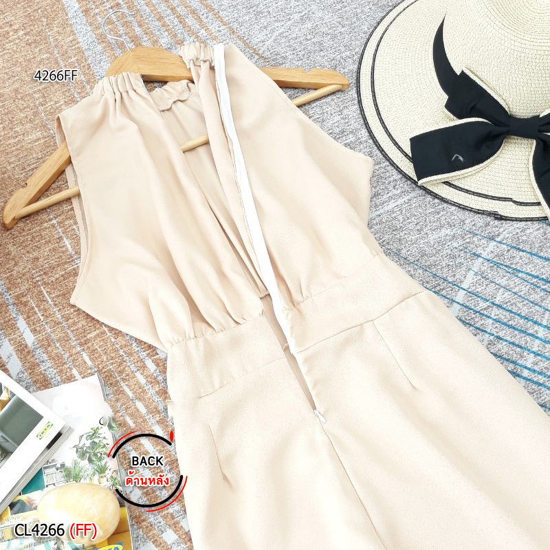 kudapy จั้มสูทขายาวสีเทา/สีครีม/สีดำ/สีกรม/สีแดง/สีเหลือง งานผ้าโฟร์เวย์เนื้อผ้าไม่บางมากใส่สบายผ้าไม่ยืด