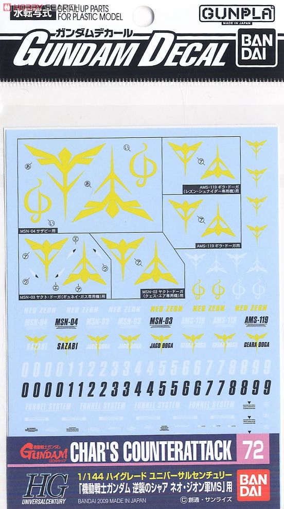 (เหลือ 1 ชิ้น รอเมล์ฉบับที่2 ยืนยัน ก่อนโอน) Gundam Decal 72 HG Gundam Char`s Counter Attack Neo Zeon