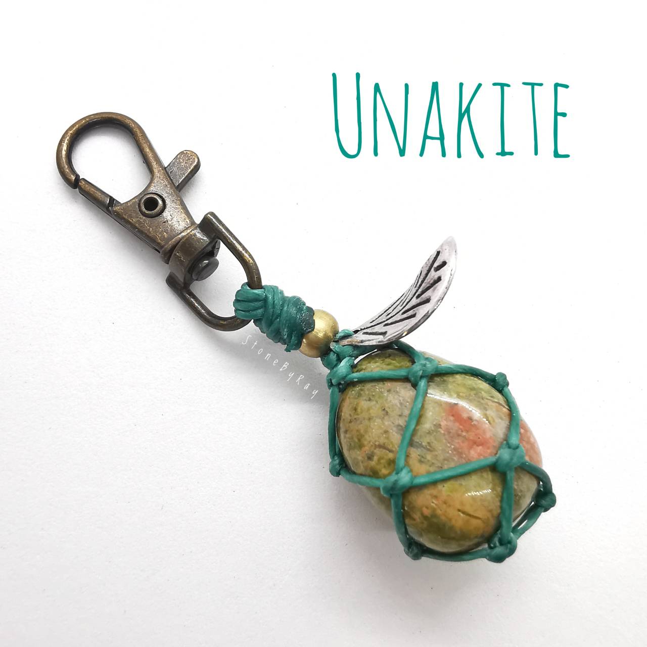 พวงกุญแจเชือกถักหินยูนาไคต์ Unakite