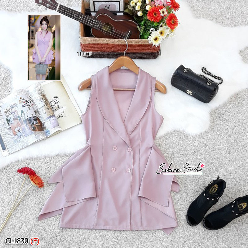 kudapy เดรสสูท แขนกุด ติดกระดุมหน้าแกะออกได้จริง งานผ้าซาร่าอย่างดี เอวไม่สม็อค ดีเทลแต่งระบาย 2 ข้าง