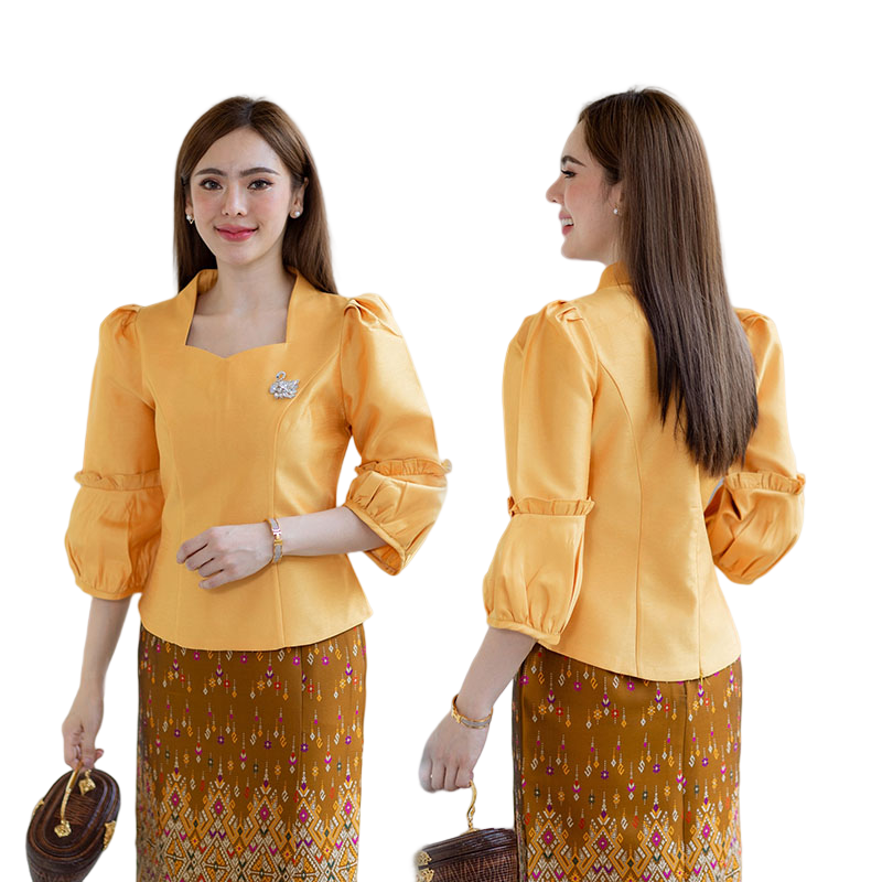 kudapy เสื้อผ้าไหมสีชมพู/สีเหลืองทอง เนื้อผ้าทอสวย เนื้อเบา ใส่สบายผิว มีลายเส้นในตัว