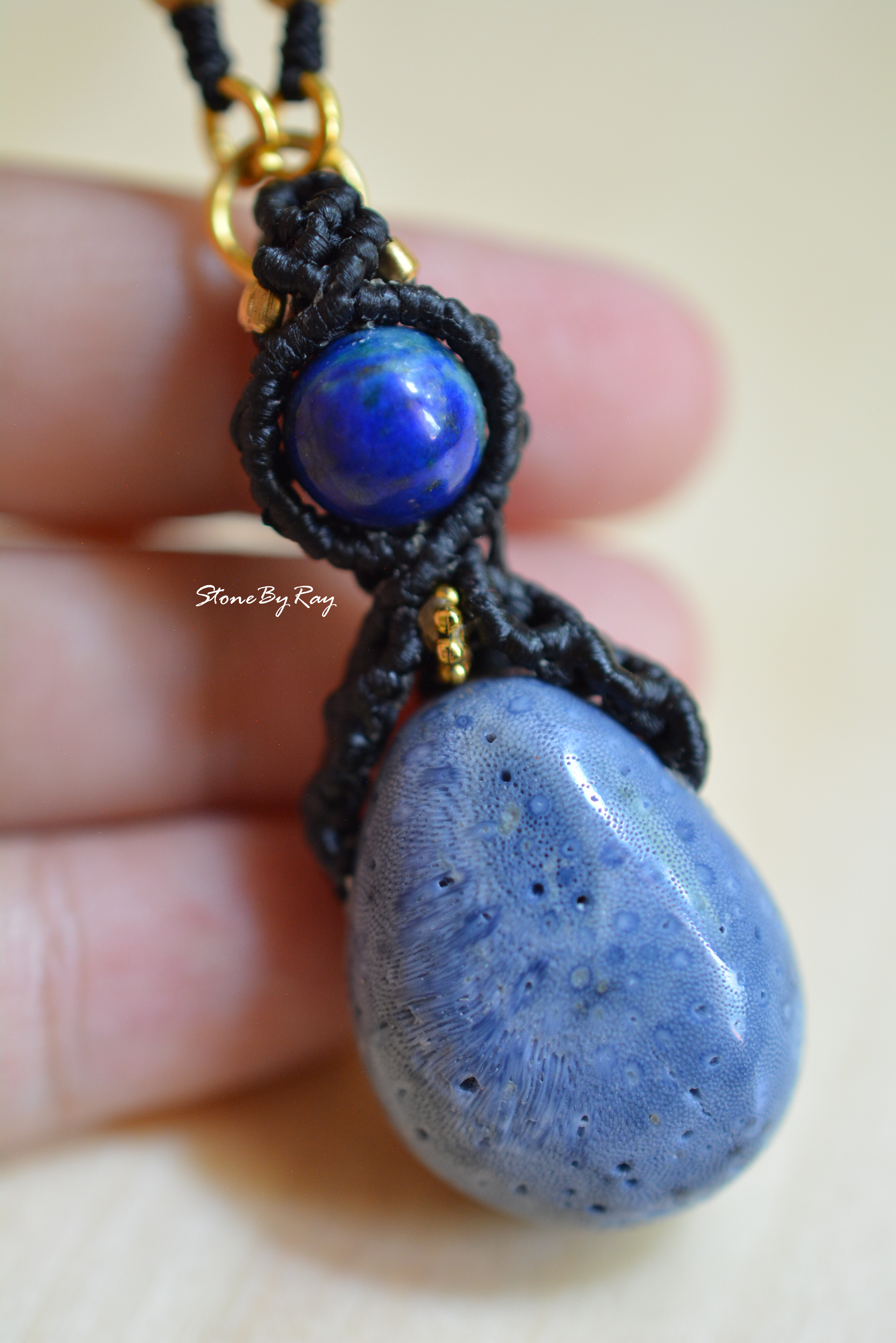 สร้อยคอมงคล108จี้หินปะการังสีน้ำเงิน(Blue Coral)