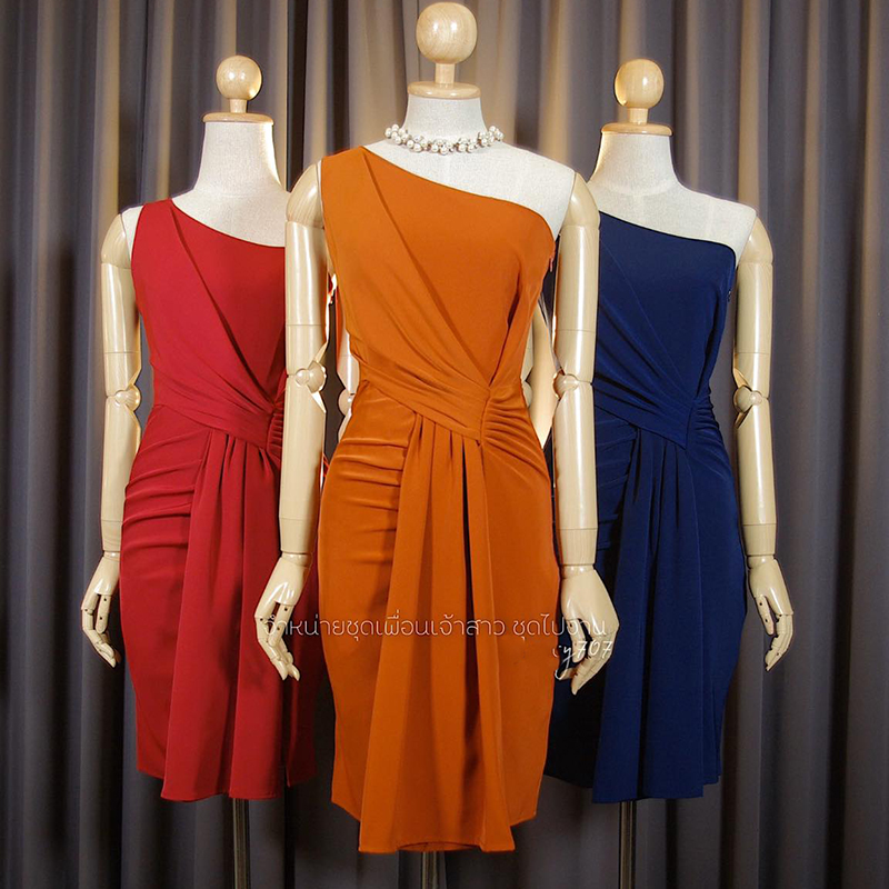 kudapy เดรสสั้นสีกรมท่า/สีแดงไวน์/สีส้มอิฐ/สีชมพู ทรงกรีก จับจีบดีเทลพรางหน้าท้อง ซิปข้างยาว ใส่ง่ายค่ะ ผ้าพริ้วใส่สบาย ทิ้งตัวสวย