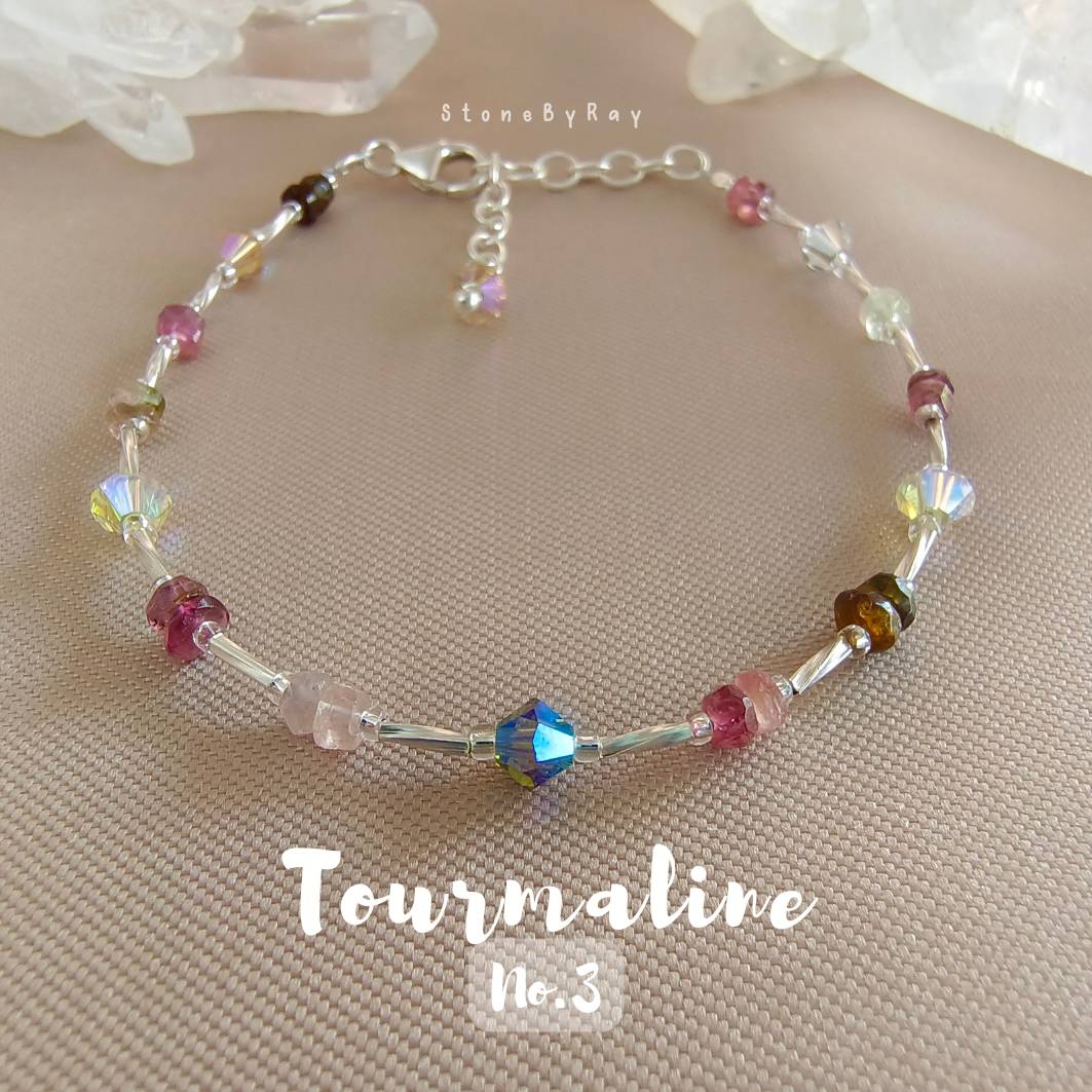 สร้อยข้อมือเงินหินทัวมาลีนเจียรเหลี่ยม Tourmaline