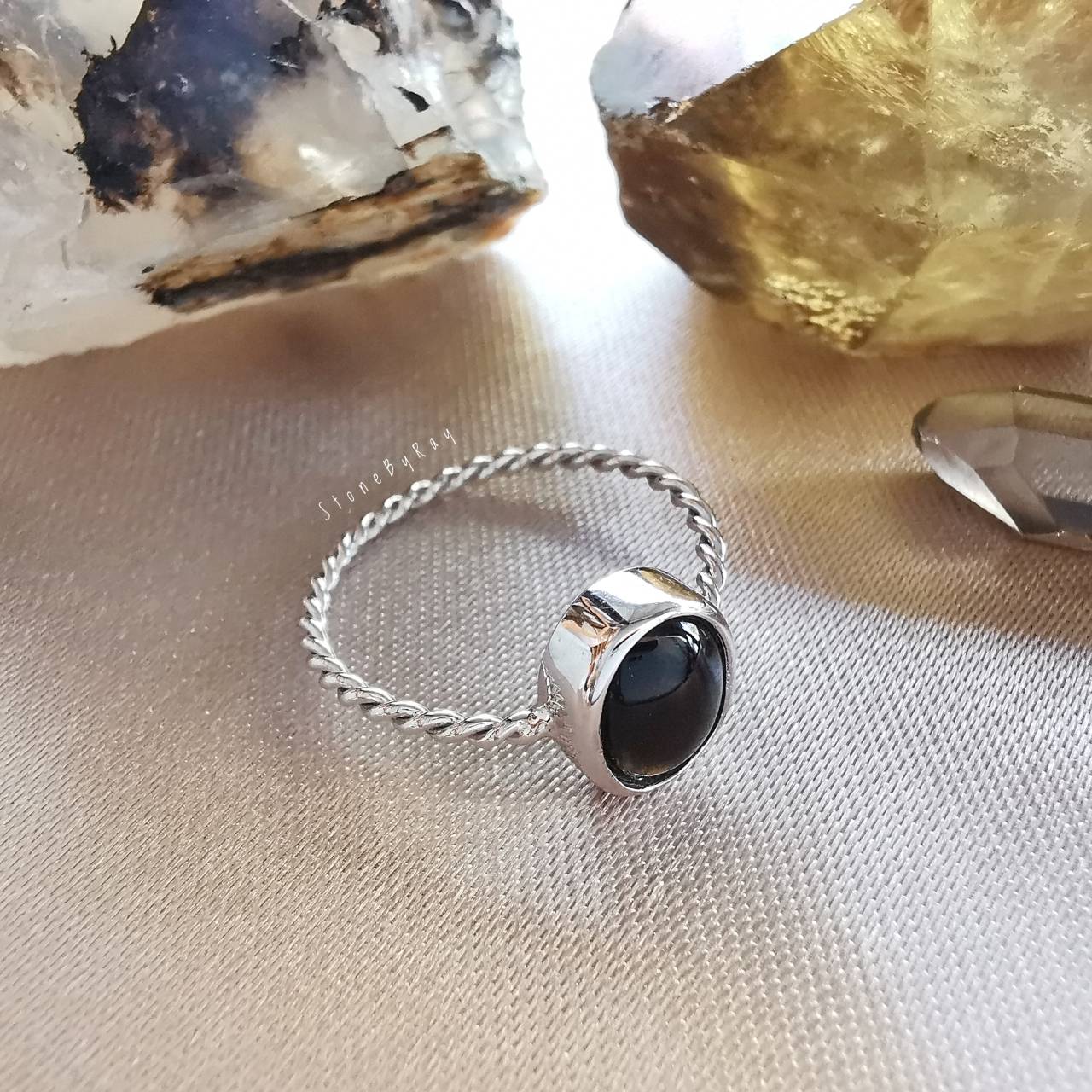แหวนเงินหินสะเก็ดดาว Tektite