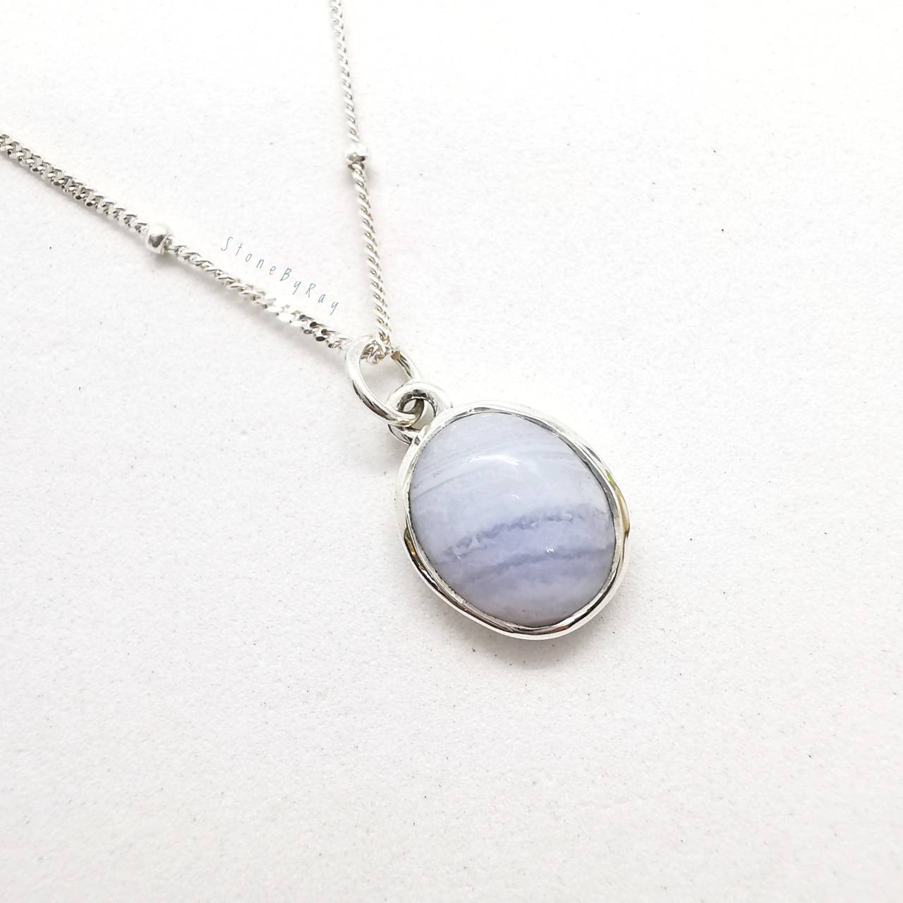 สร้อยคอเงินจี้หินบลูเลซอาเกต Blue Lace Agate