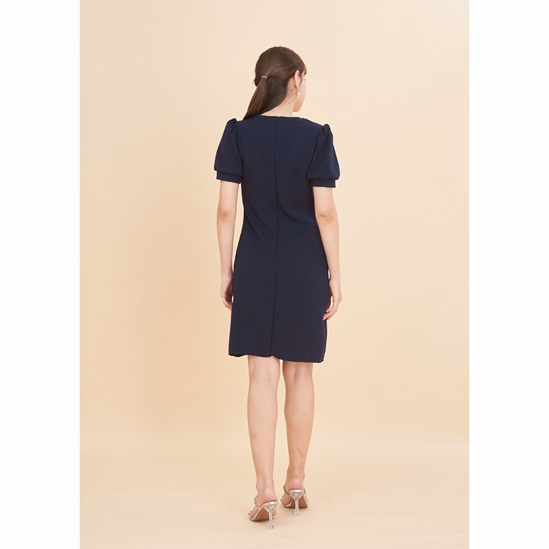 kudapy เดรสสั้นสีแดง/สีน้ำตาล/สีกรม อกปักลูกไม้แขนจั๊ม ใส่สบายสวยดูดี