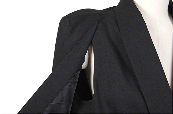 เสื้อสูทแฟชั่นผู้หญิงผ่าแขนสีดำเรียบหรู