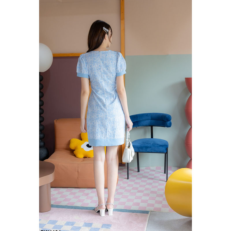 kudapy เดรสสั้นสีครีม/สีฟ้า/สีแดง ลูกไม้กะลาสีผูกโบว์