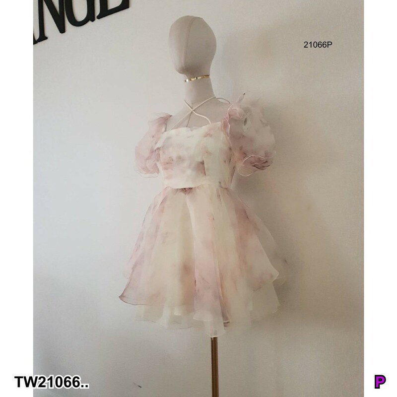 kudapy เดรสสั้นสีขาว/สีชมพู/สีเทา แขนตุ๊กตา ผ้าย่นแต่งกลิตเตอร์ ใส่แล้วไม่ร้อน โทนสีใส่ง่าย ดีไซน์สวย