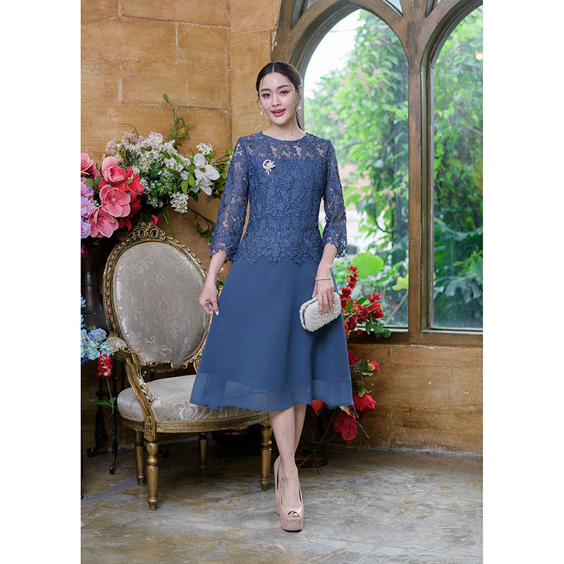 kudapy เดรสสั้นลูกไม้ไปงานสีฟ้าคราม/สีดำ/สีชมพู/สีกะปิ คอกลม แขนสามส่วน เดรสแต่งชีฟอง มีซับใน ทรงสวยมากค่ะ