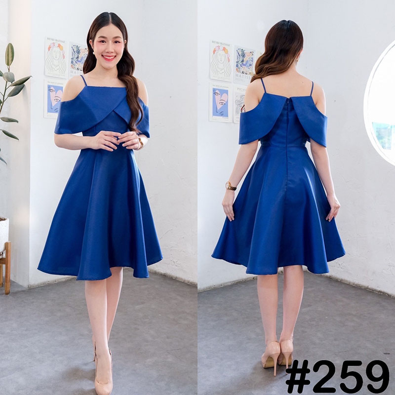 kudapy เดรสสั้นสีทอง ชมพู แดง กรม สายเดี่ยว อกไขว้ป้ายใหญ่ พรางแขนเยอะสุด กระโปรงฟรีสะโพก ใส่ง่าย ไม่รั้งแขน