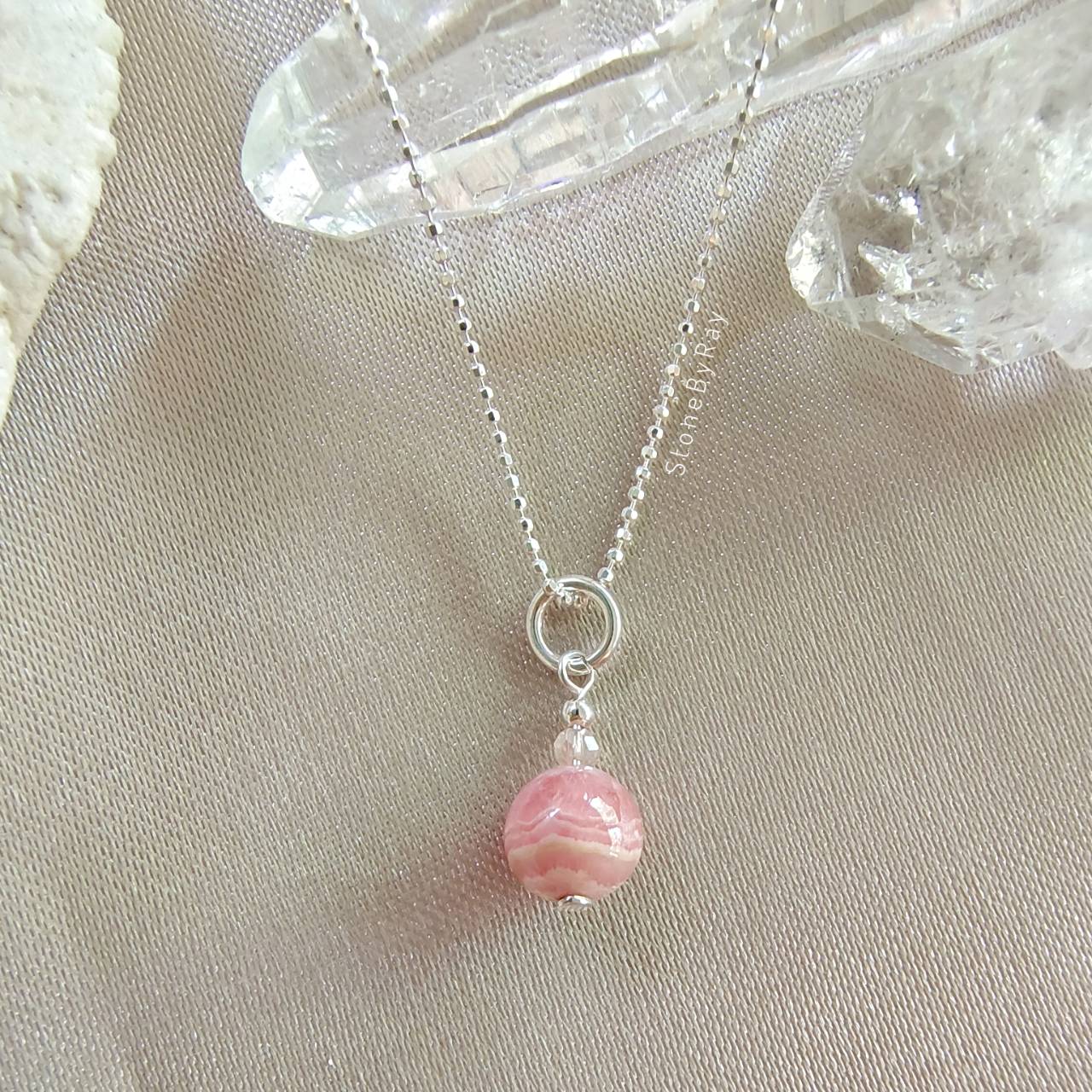 สร้อยคอเงินจี้หินโรโดโครไซต์ Rhodochrosite