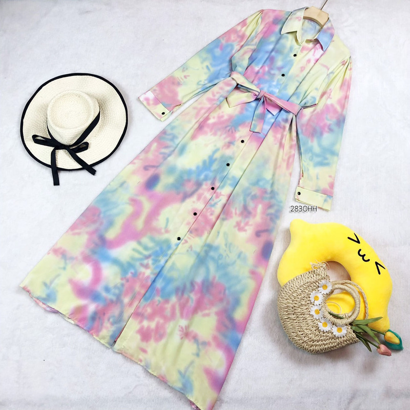 kudapy เดรสยาวสีม่วง/สีเหลือง/สีฟ้า/สีชมพู ผ้า 100D ลายมัดย้อมสีพาสเทล ผ้านิ่มทิ้งตัวใส่สบายสวยมาก