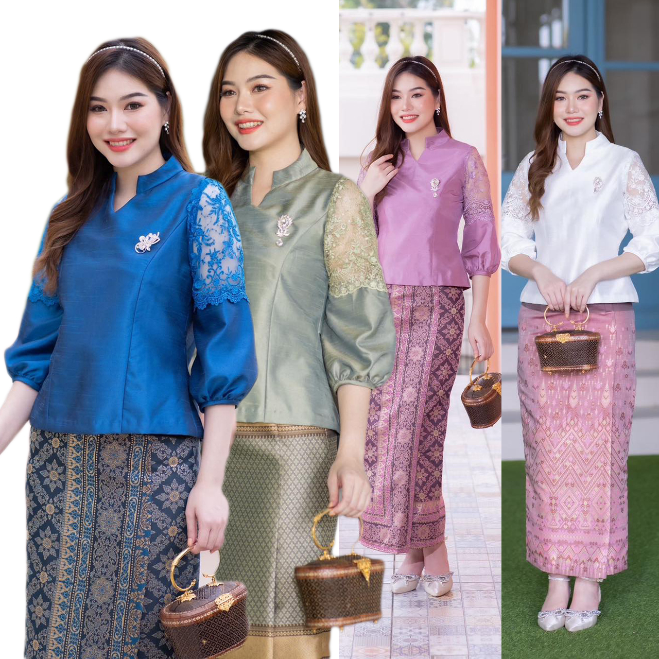kudapy เสื้อลูกไม้ ออกงาน ชุดไปวัด ทำบุญ ผ้าลูกไม้ เสื้อลูกไม้ เนื้อไหมญี่ปุ่น เกรดพรีเมี่ยม (เฉพาะเสื้อ)