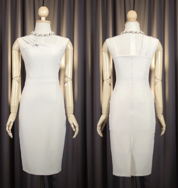 kudapy ชุดไปงาน เดรสสั้นไหล่เดี่ยว เดรสไหล่เฉียงข้างสีชมพู,สีครีม,สีฟ้าพาสเทล ใส่งานแต่งในโบสถ์ งานบุญ งานบวช ได้หมดจ้า